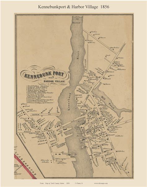 Kennebunkport Village 1856 Old Town Map With Homeowner Names Etsy