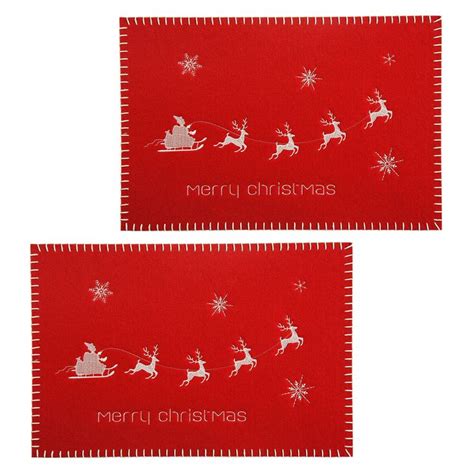 Red Felt Santa Reindeers Merry Christmas Placemats Set Santa And