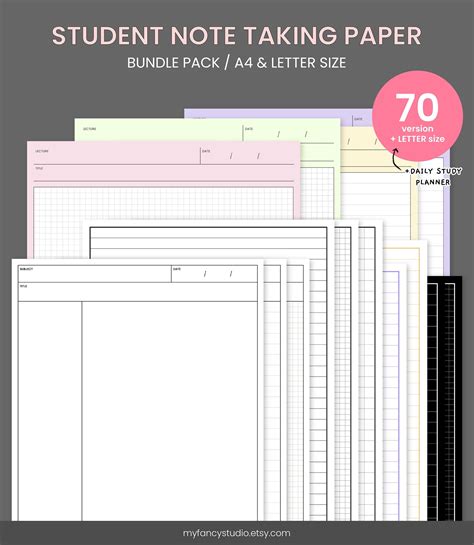 Student Note Taking Template Printable Bundle A4 LETTER - Etsy