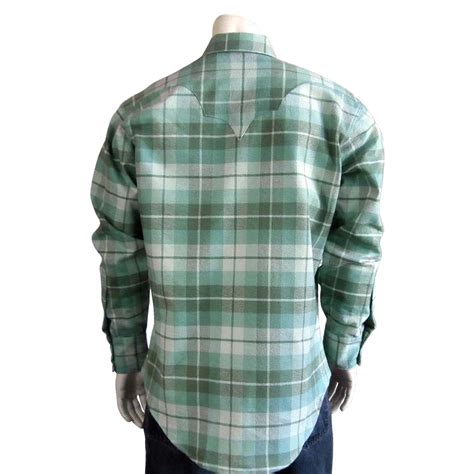 Rockmount Mens Plush Flannel Plaid Sage Green Western Shirt