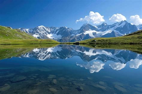 Premium Photo Pristine Alpine Lake Reflecting Snow Capped Peaks