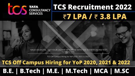 TCS Recruitment 2022 TCS Off Campus Digital Ninja Hiring 7 LPA