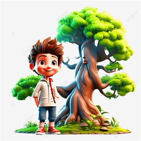 Cartoon Character Standing Beside Tree Cartoon Character Tree Cartoon