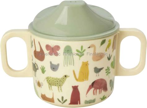 Rice Melamine Sippy Cup 2 Handles And Lid Sweet Jungle Cream