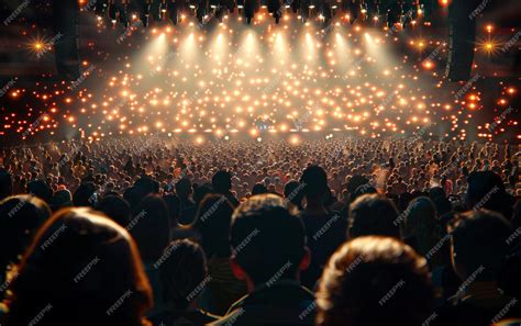 Premium Photo | Crowd at concert Cheering crowd in front of bright colorful stage lights