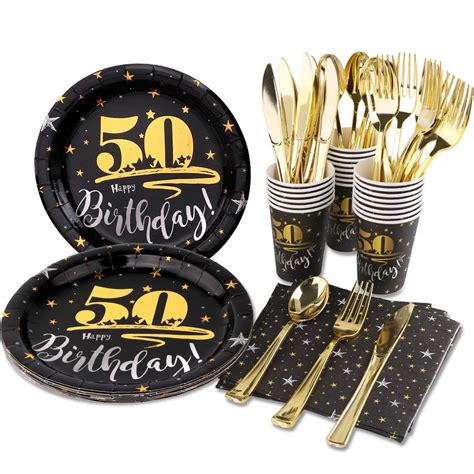 Buy Hapycity Th Birthday Plates And Napkins Pack Black Gold