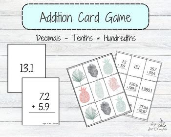 Decimal Addition Card Game Tenths Hundredths By Hope And Hot Chocolate