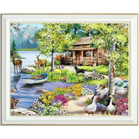 Diamond Painting Cabane En For T Au Bord Du Lac Nature Et Paysage