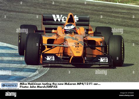 Mika Hakkinen Testing The New Mclaren Mp4 12 F1 Car Hi Res Stock