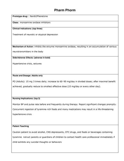 Pharm Form Week 6 None Pharm Phorm Prototype Drug Nardil