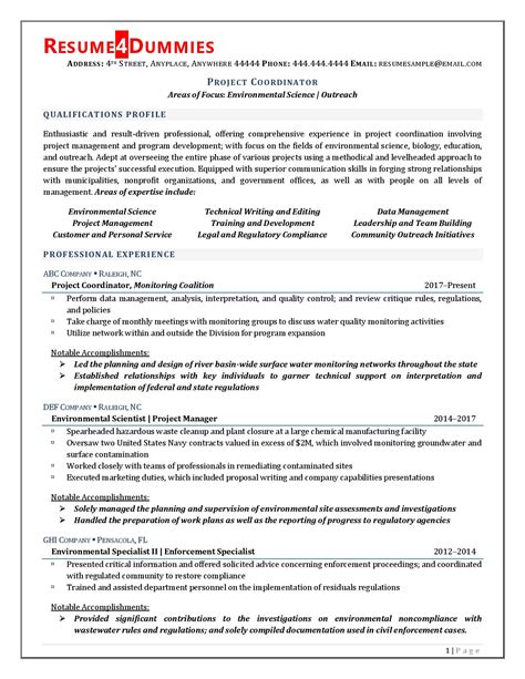 Project Coordinator Resume Example Resume4dummies