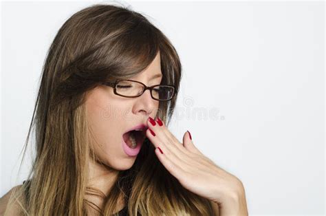 Sleepy Tired Fatigued Yawning Exhausted Woman Driving Her Car Stock