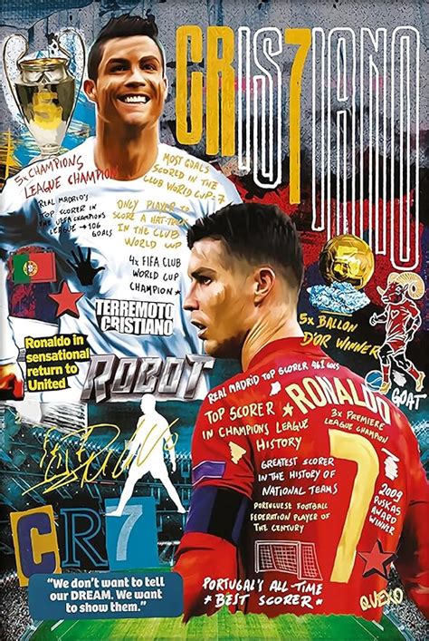 CR7 Cristiano Ronaldo Póster motivacional de estrella de fútbol arte