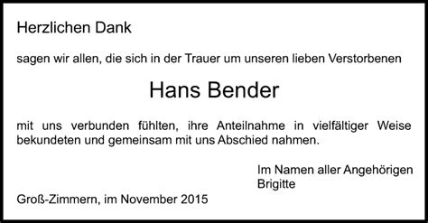 Traueranzeigen Von Hans Bender Trauer Op Online De