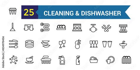 Cleaning And Dishwasher Icons Set Outline Set Of Repair Dishwasher