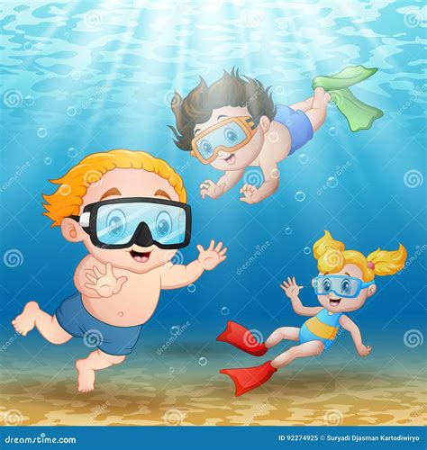 Cartoon Diver Swimming Underwater Vector Illustration Cartoondealer