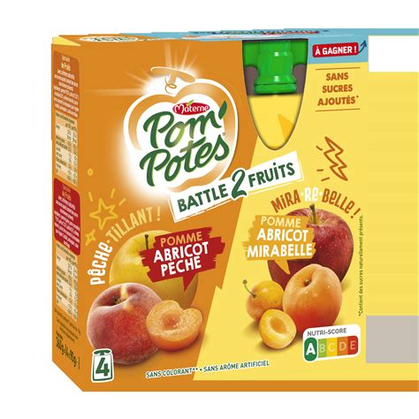 Grossiste Compotes Battle2Fuits Pomme Abricot Pêche et Pomme Abricot