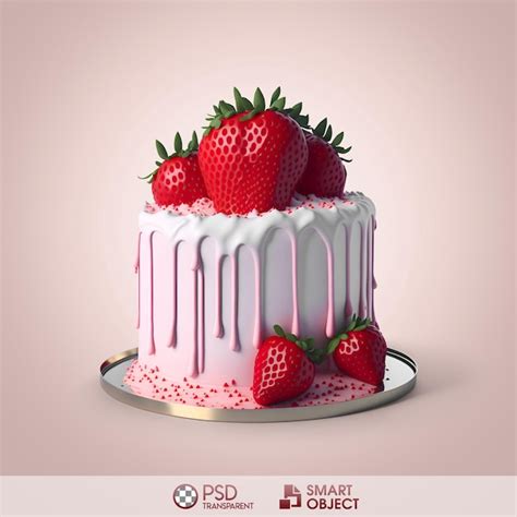 Premium Psd A Pink Cake With A Strawberry On Top