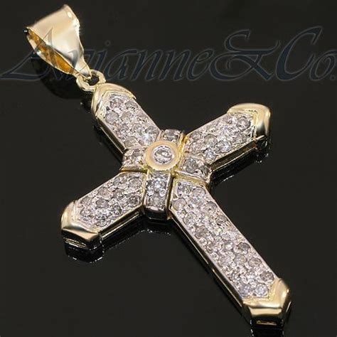 14k Yellow Solid Gold Diamond Cross Pendant 2 25 Ctw Avianne Jewelers