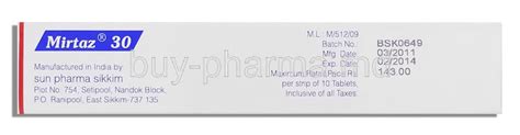 Buy Mirtaz Mirtazapine 10s Tablet Best Price Online