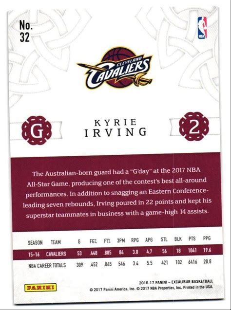 Panini Excalibur Kyrie Irving Cleveland Cavaliers Ebay