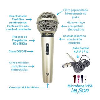 Microfone Din Mico Sm Profissional Leson Metalico C Cabo Shopee