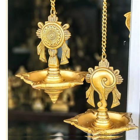 Brass Hanging Shankh Chakra Diya with chain » Puja N Pujari