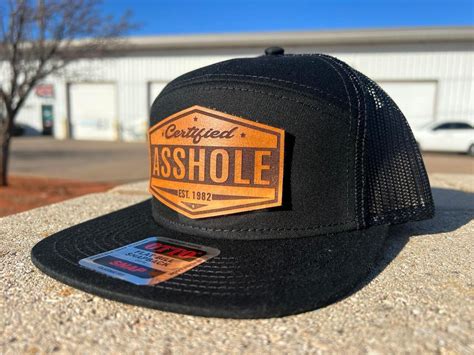 Certified Asshole Leather Patch Flat Bill Custom Hat Oklahomacustoms