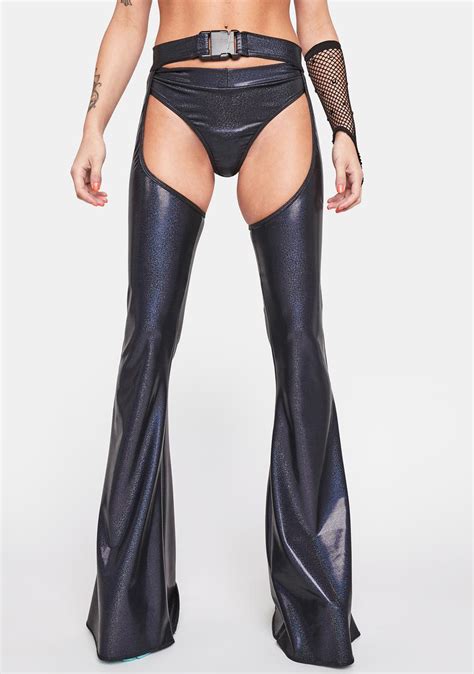 Rolita Rave Couture Sparkle Spandex Buckle Flare Chaps Black Dolls Kill