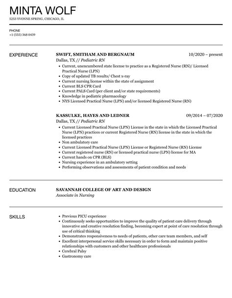 Pediatric Rn Resume Samples Velvet Jobs