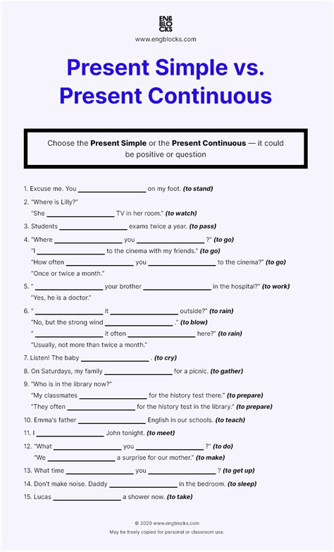 Choose The Present Simple Or The Present Continuous — It Could Be Positive Or Question Download