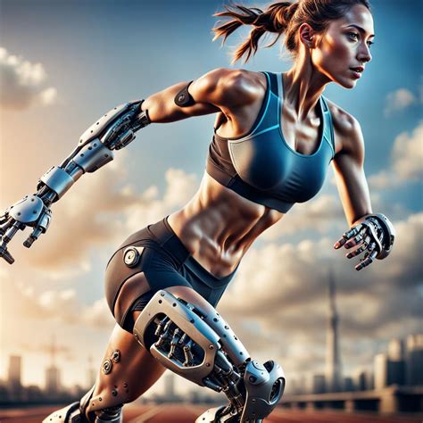 Young Beautiful Female Runner With Robotic Prosthetic Legs Intricate