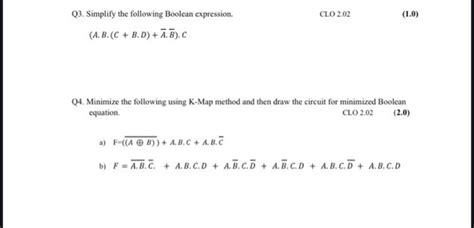 Solved Q3 Simplify The Following Boolean Expression Clo