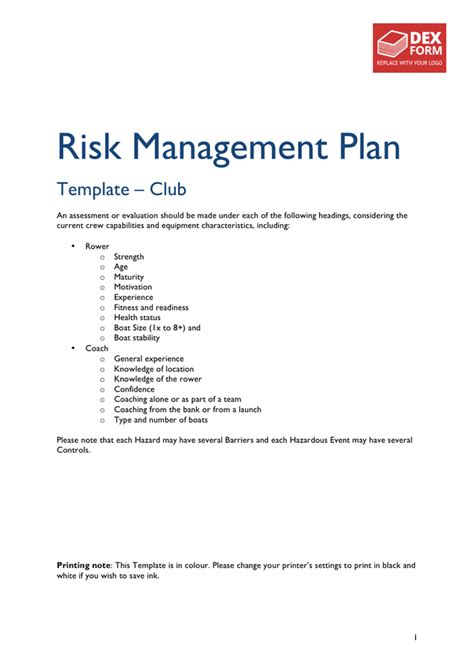 Risk Management Plan Template In Word And Pdf Formats