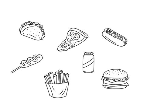 Premium Vector Fast Food Vector Doodles Set Fastfood Elements