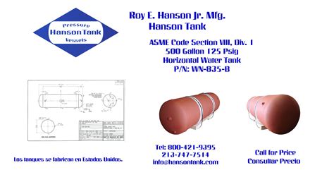 Wn B Gallon Asme Water Tank Hanson Tank Asme Code Pressure