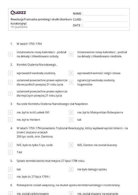 Ponad Rewolucja Francuska Arkuszy Roboczych Dla Klasa W Quizizz