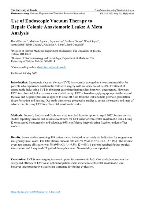 PDF Use Of Endoscopic Vacuum Therapy To Repair Colonic Anastomotic