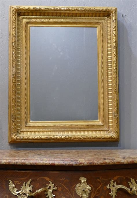 Proantic Miroir Cadre En Bois Et Stuc Doré à La Feuille époque Na