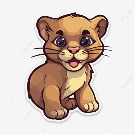 Cute Lion Cub Sticker Clipart Vector Sticker Design With Cartoon Cute Cougar Isolated Sticker