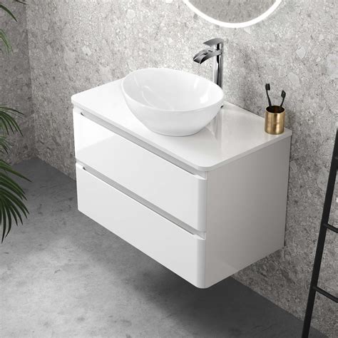 Corsica Gloss White Wall Hung Drawer Vanity With Oval Basin