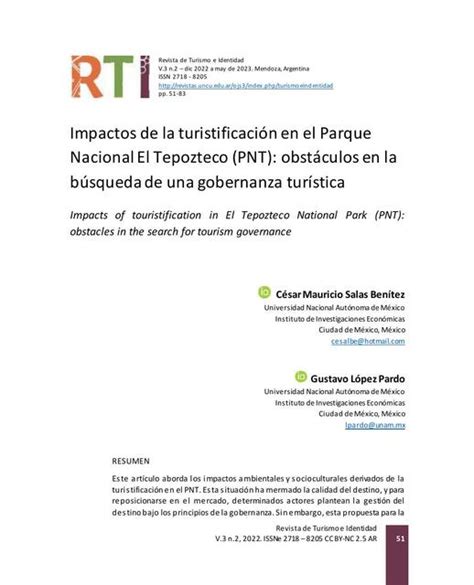 Análisis De Los Impactos De La Turistificación En El Parque Nacional El Tepozteco Textsturismo