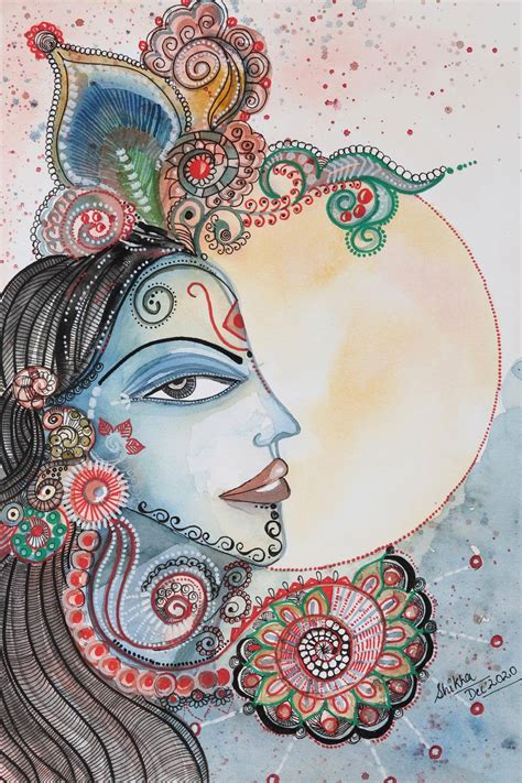 Watercolor Krishna Painting on Paper - Krishna's Magnificence | NOVICA