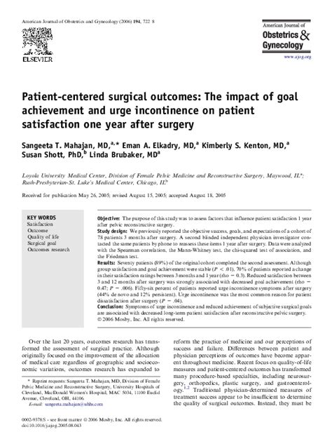 Pdf Patient Centered Surgical Outcomes The Impact Of Goal