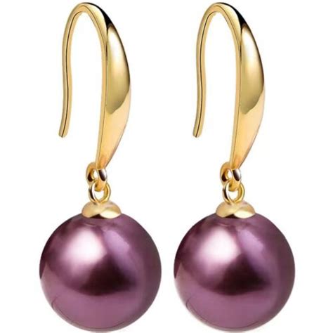 Pair Of Mm Natural South Sea Genuine Purple Round Pearl Dangle