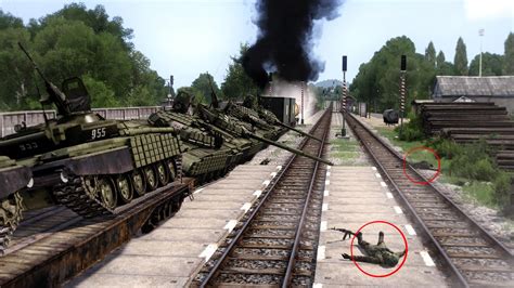 Tank Column Loaded Onto A Cargo Railway Platform Was Destroyed By