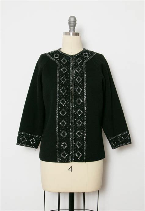 1960s Beaded Black Sweater Gem