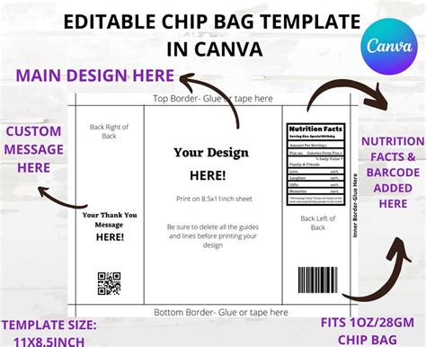 Editable Chip Bag Template Chip Bag Template Canva Chip Bag