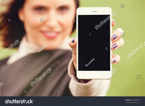 Woman Holding Mobile Phone Hand Black Stock Photo 372086971 Shutterstock