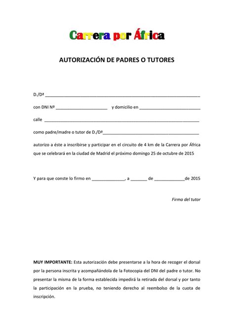 Autorizaci N De Padres O Tutores